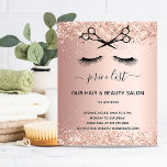 Hair beauty salon rose gold glitter pricelist flyer<br><div class="desc">A rose gold gradient background,  with glitter sparkles,  black scissors and eye lashes.  On front: The text: Price list. Personalize and add your name and address.
Back:  your text,  prices.

To keep the swashes only delete the sample text,  leave the spaces or emoji's in front and after the text.</div>