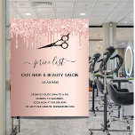 Hair beauty salon rose gold glitter pricelist flyer<br><div class="desc">A rose gold gradient background,  with glitter drips and a black scissors.  On front: The text: Price list. Personalize and add your name and address.
Back:  your text,  prices.

To keep the swashes only delete the sample text,  leave the spaces or emoji's in front and after the text.</div>