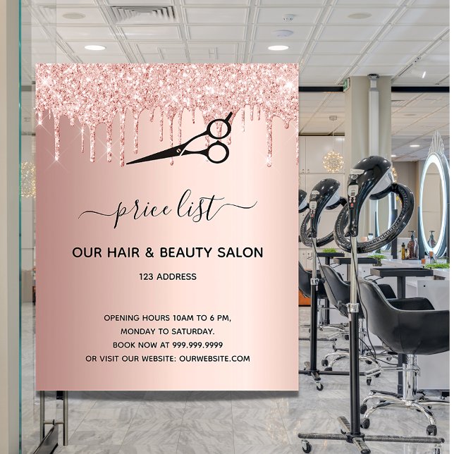 Hair beauty salon rose gold glitter pricelist flyer (Creator Uploaded)
