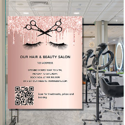 Hair beauty salon rose gold glitter QR code Flyer
