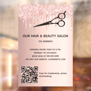 Hair beauty salon rose gold glitter QR code Window Cling