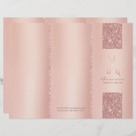 Hair Beauty Salon Rose Gold Tri-Fold Bruchures (Front/Back)