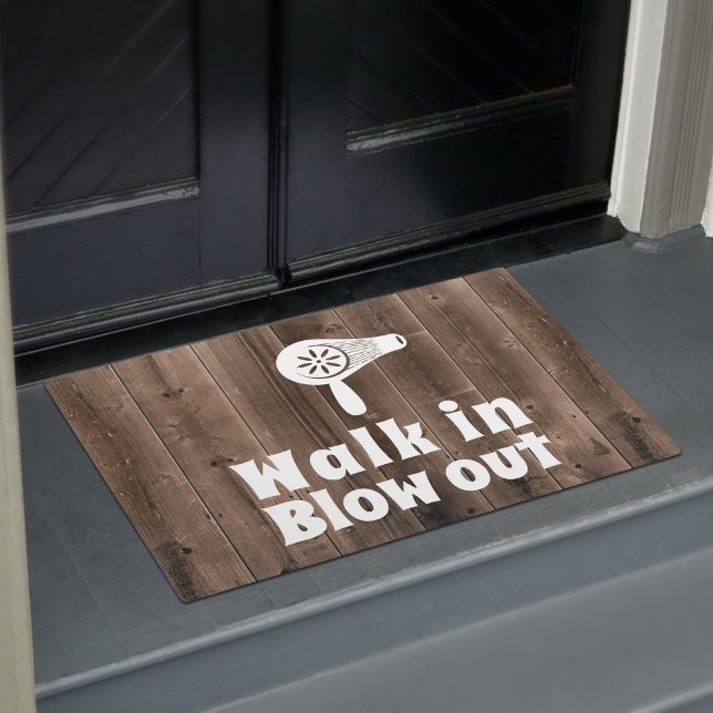 Hair Blow Dry Bar Salon Rustic Wood Welcome Doormat (Creator Uploaded)