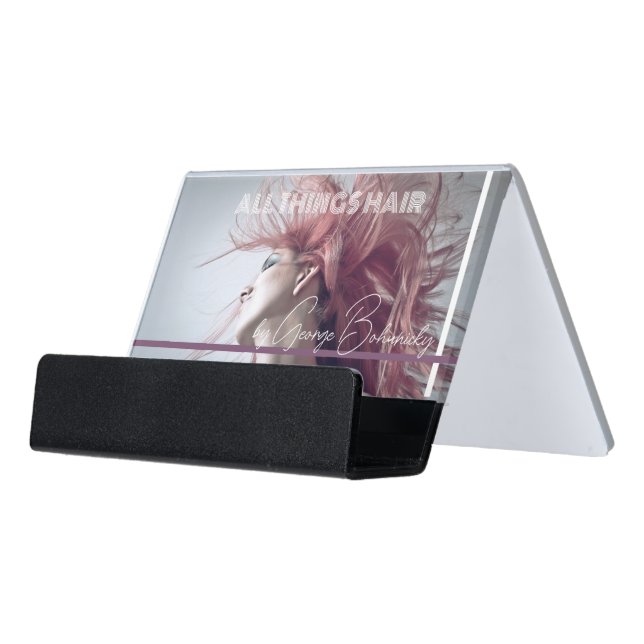 Hair Blown Hair Stylist, Salon  Desk Business Card Holder (Angled Front)