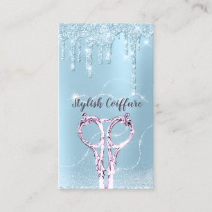 Hair Blue Drips Glitter Coiffure Purple Scissors Business Card