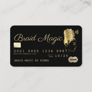 Hair Braider Braiding Salon Black & Gold Credit Bu Business Card