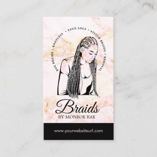 Hair Braider Braiding Salon Braid Stylist Pink Business Card