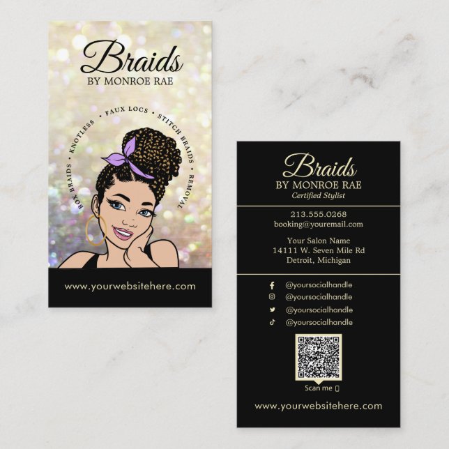 Hair Braider/Braids/Braiding/Salon - QR Code/Logo  Business Card (Front/Back)
