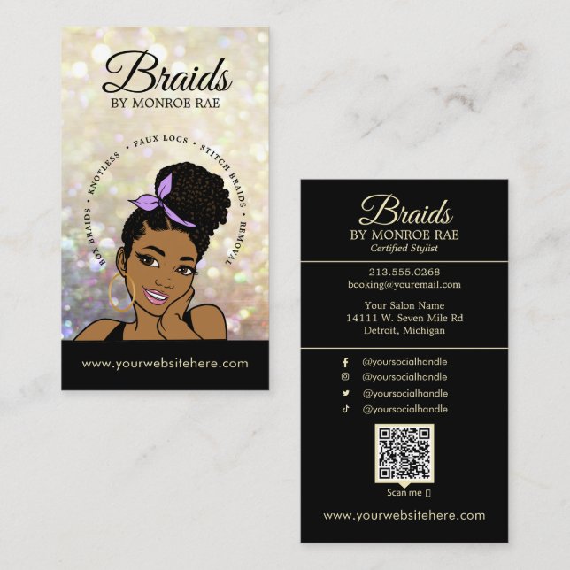 Hair Braider/Braids/Braiding/Salon - QR Code/Logo Business Card (Front/Back)