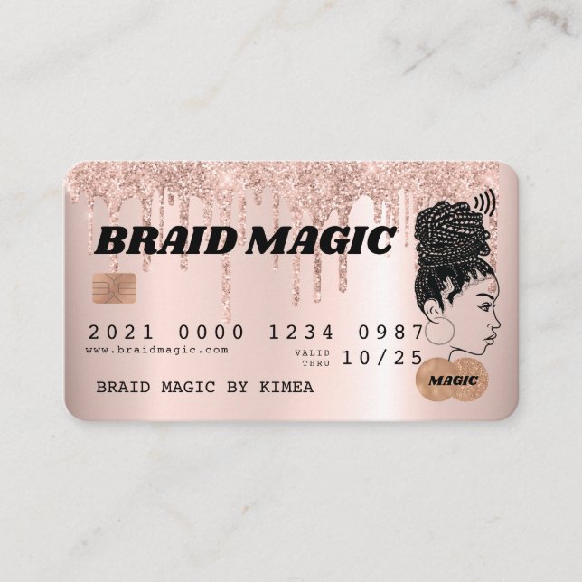 Hair Braider Rose Gold Blush Salon Credit Card (Front)