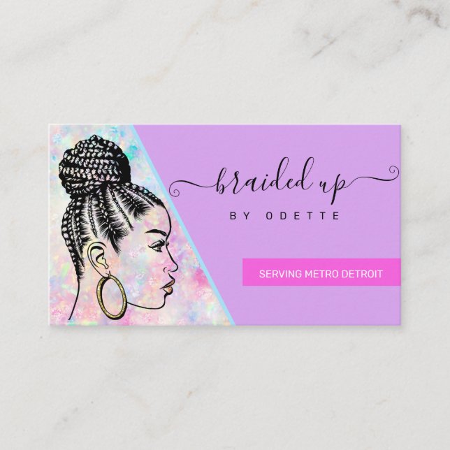 Hair Braider Salon Stylist Modern Holographic  Business Card (Front)
