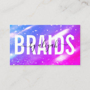 Hair Braiding Bold Typography Holographic Business Card