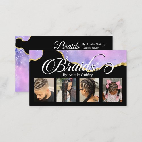 Hair Braiding Braid Purple Pink Gold Photo  Business Card