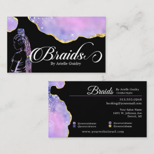 Hair Braiding Braid Salon Purple Holographic Gold Business Card