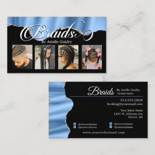 Hair Braiding Braid Salon Silver Blue Photo Business Card