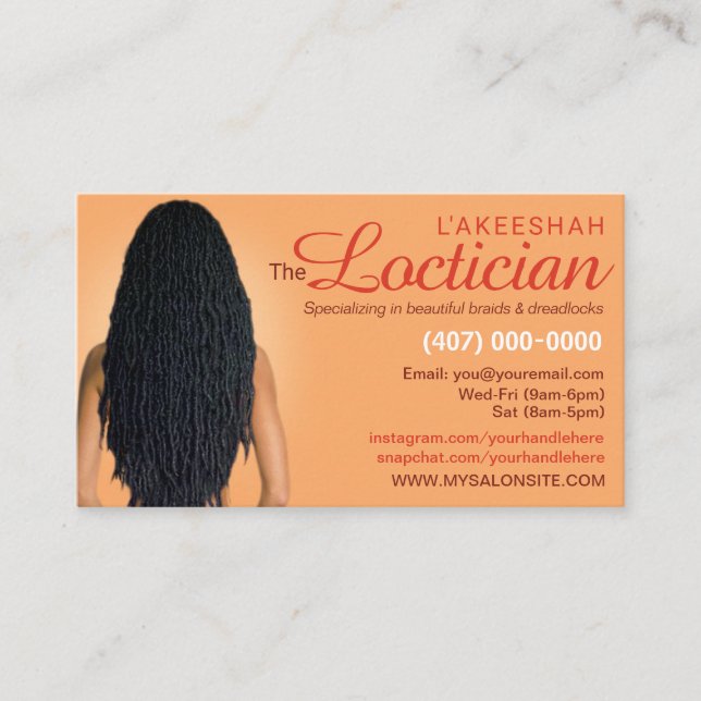 Hair Braiding Loctician Business Card Template (Front)