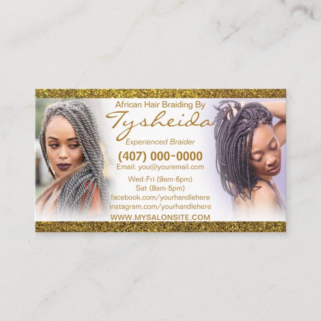 Hair Braiding Loctician Business Card Template (Front)