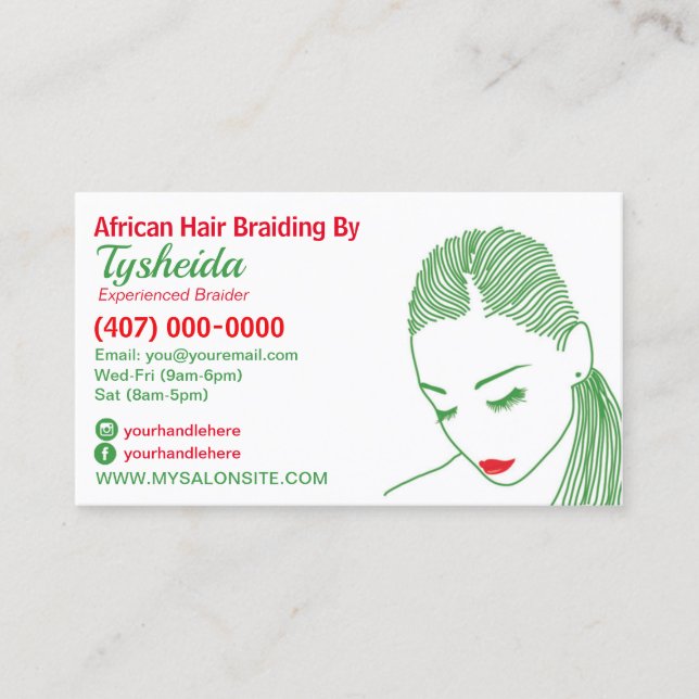 Hair Braiding Loctician Business Card Template (Front)