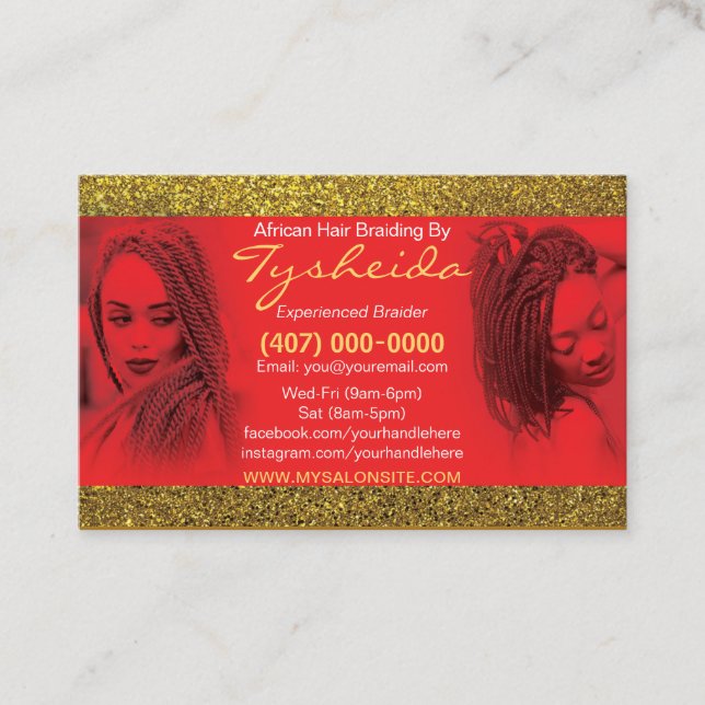 Hair Braiding Loctician Business Card Template (Front)