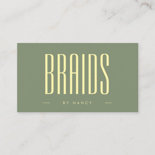Hair Braiding Sage Green  Business Card (Front)