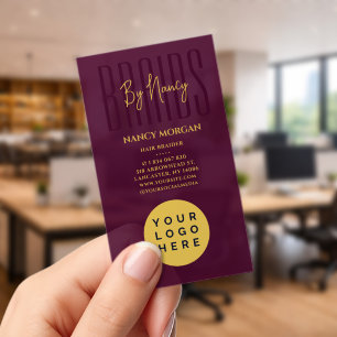 Hair Braiding Typography Burgundy And Gold Logo Clear Business Cards