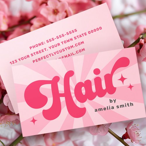Hair by name retro pink or any color sunburst  business card
