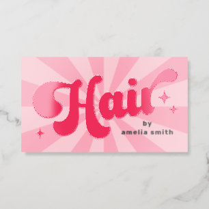 Hair by name retro pink or any color sunburst raised spot UV business card
