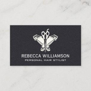 Hair Clippers and Scissor   Leather Background Business Card