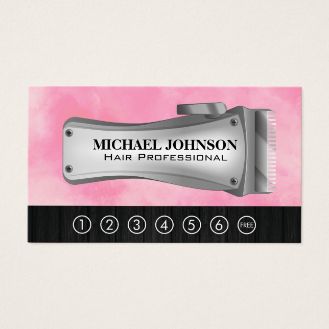 Hair Clippers | Punch Card | Pink Background  (Front)