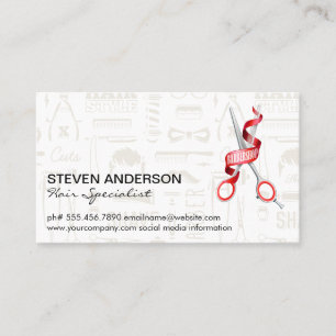 Hair Clippers Scissor Barber Pattern Metal Business Card
