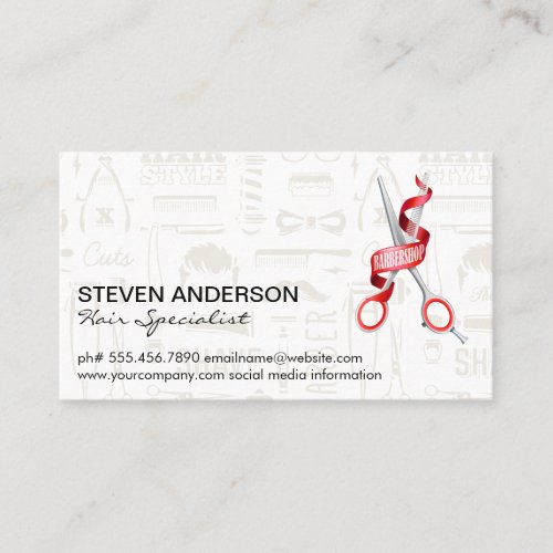 Hair Clippers Scissor  Barber Pattern  Metal Business Card