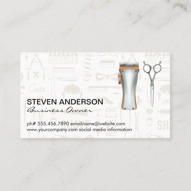 Hair Clippers Scissor | Barber Pattern | Metallic Business Card (Back)