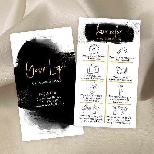 Hair Color Aftercare Guide Black  Gold Salon Logo Business Card