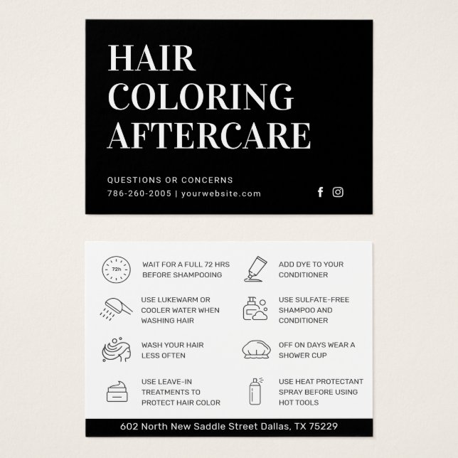 Hair Coloring Aftercare Business Card (Front & Back)