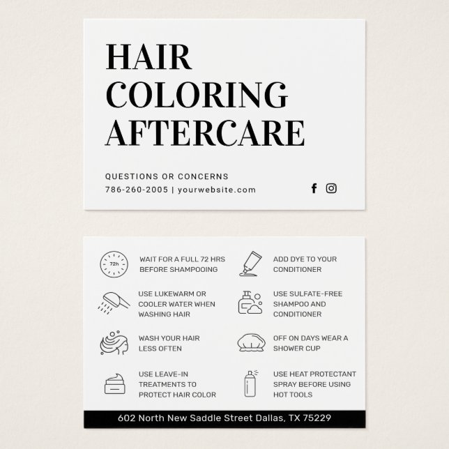 Hair Coloring Aftercare Business Card (Front & Back)