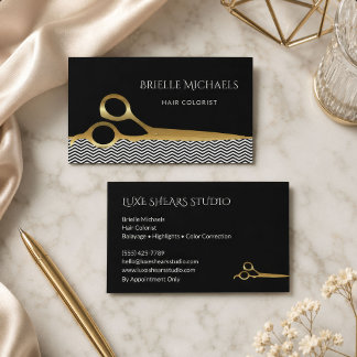 Hair Colorist Gold Scissors Black Balayage Business Card
