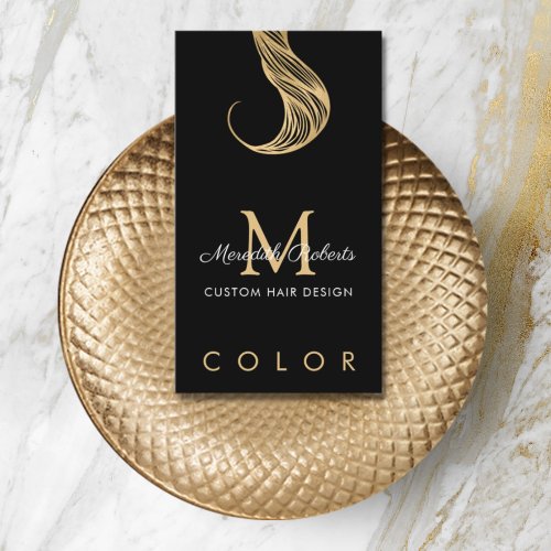 Hair Colorist Stylist Gold Black Monogram Business Card