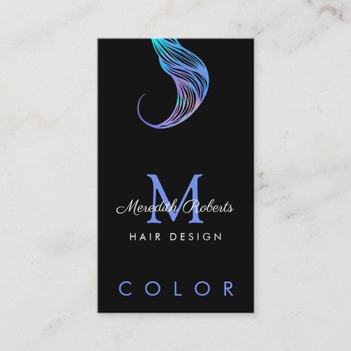 Hair Colorist Stylist Opal Blue QR Code Monogram Business Card