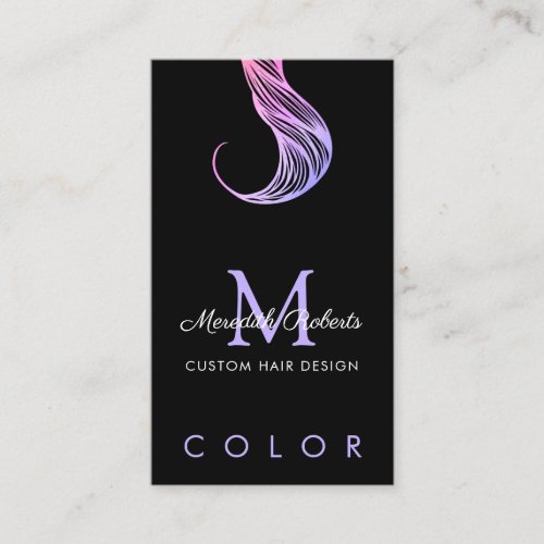 Hair Colorist Stylist Pink Violet Monogram Business Card