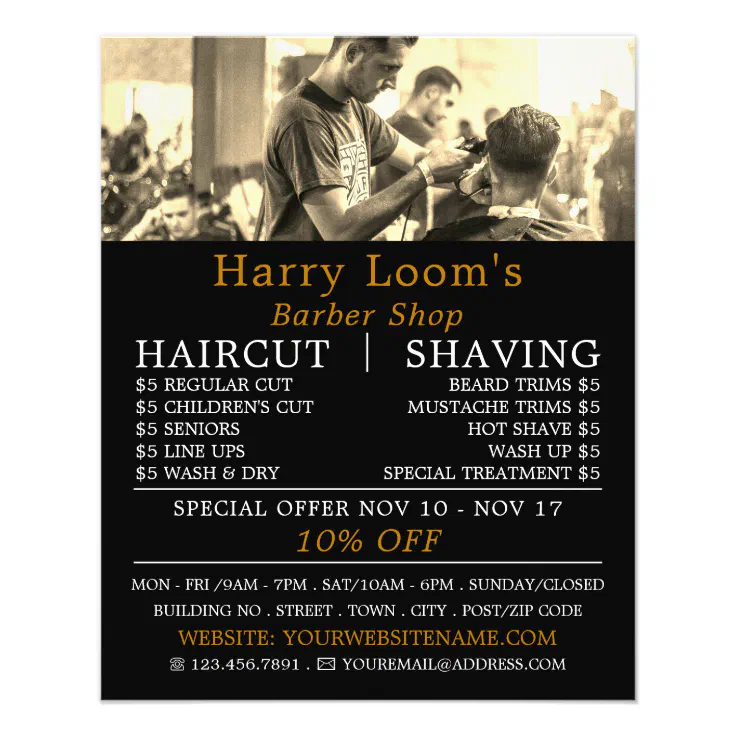 Hair Cut, Men's Barbers Advertising Flyer | Zazzle