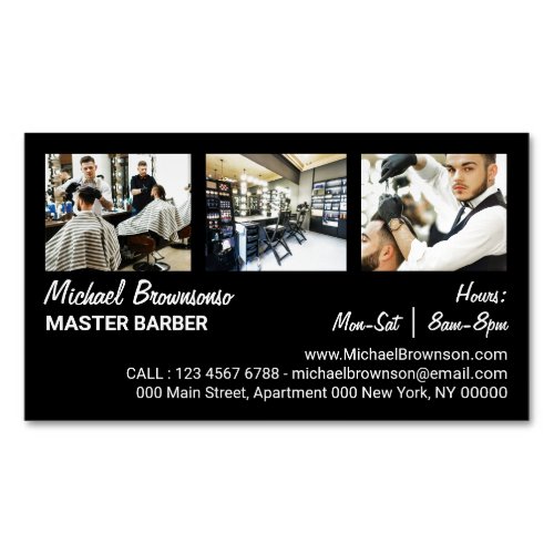 Hair Cut Salon with Three Custom Photo Barber Business Card Magnet