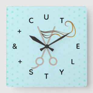 Hair Cut Scissors Letter Numbers Square Wall Clock