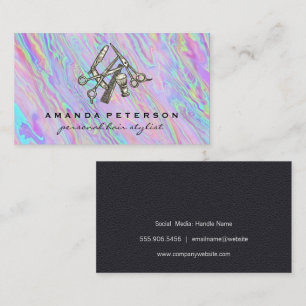 Hair Cutting Tools Iridescent Background Business Card