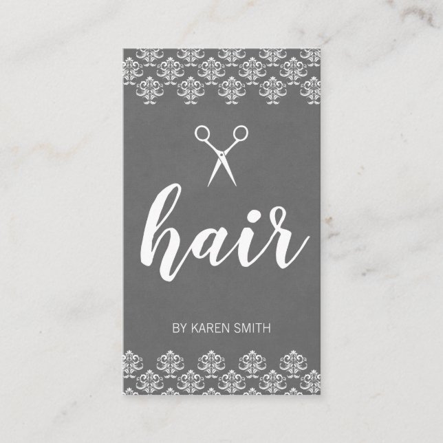Hair Damask (Gray) Business Card (Front)
