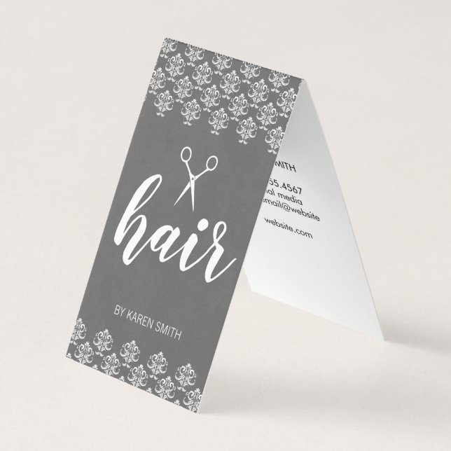Hair Damask (Gray) Business Card (Front)