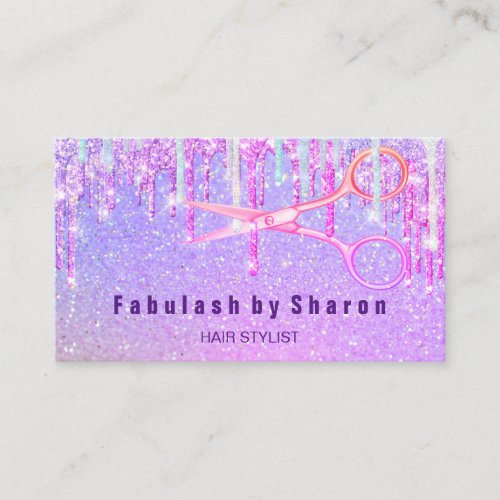 Hair Dresser Lashes Glitter Drip Holograph Unicorn Business Card