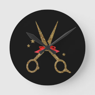 HAIR dresser stylist gift golden glitter scissors Round Clock