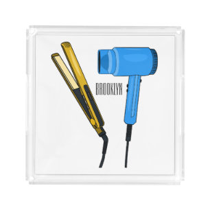 Hair dryer & hair straightener illustration acrylic tray