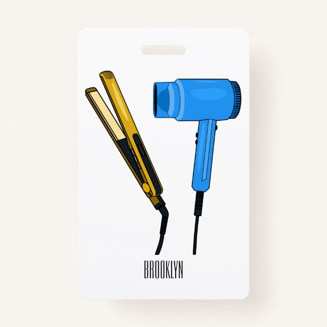 Hair dryer & hair straightener illustration badge (Front)