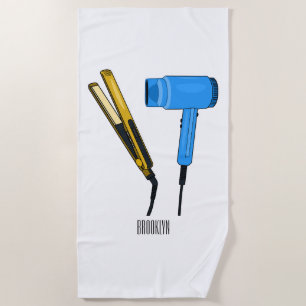 Hair dryer & hair straightener illustration beach towel
